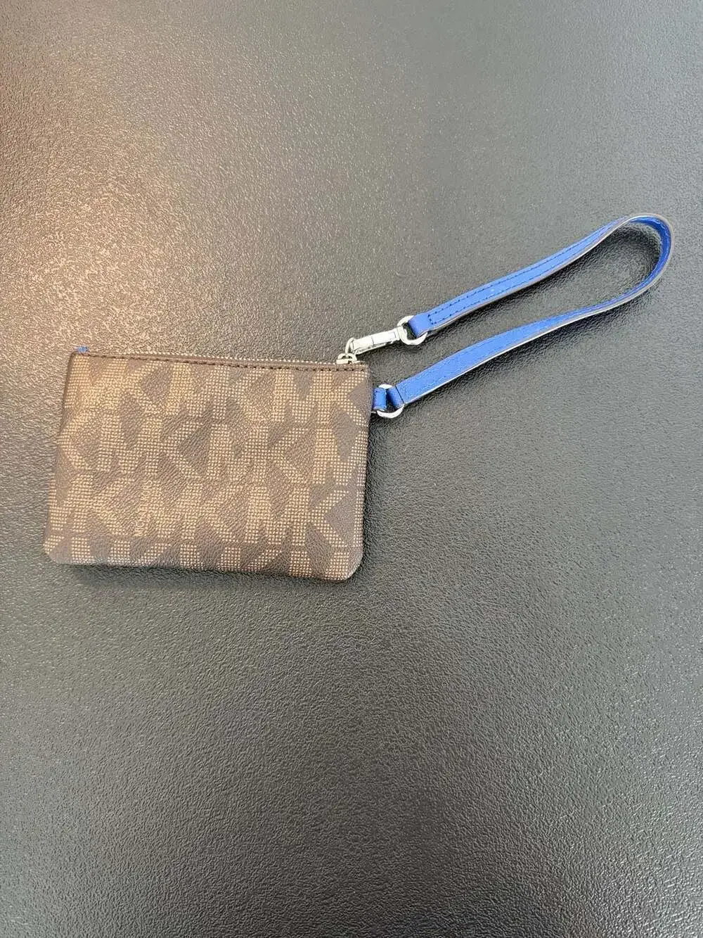 Michael Kors Logo Print Brown‎ and Blue Wristlet Pouch 32T5SJSW1B